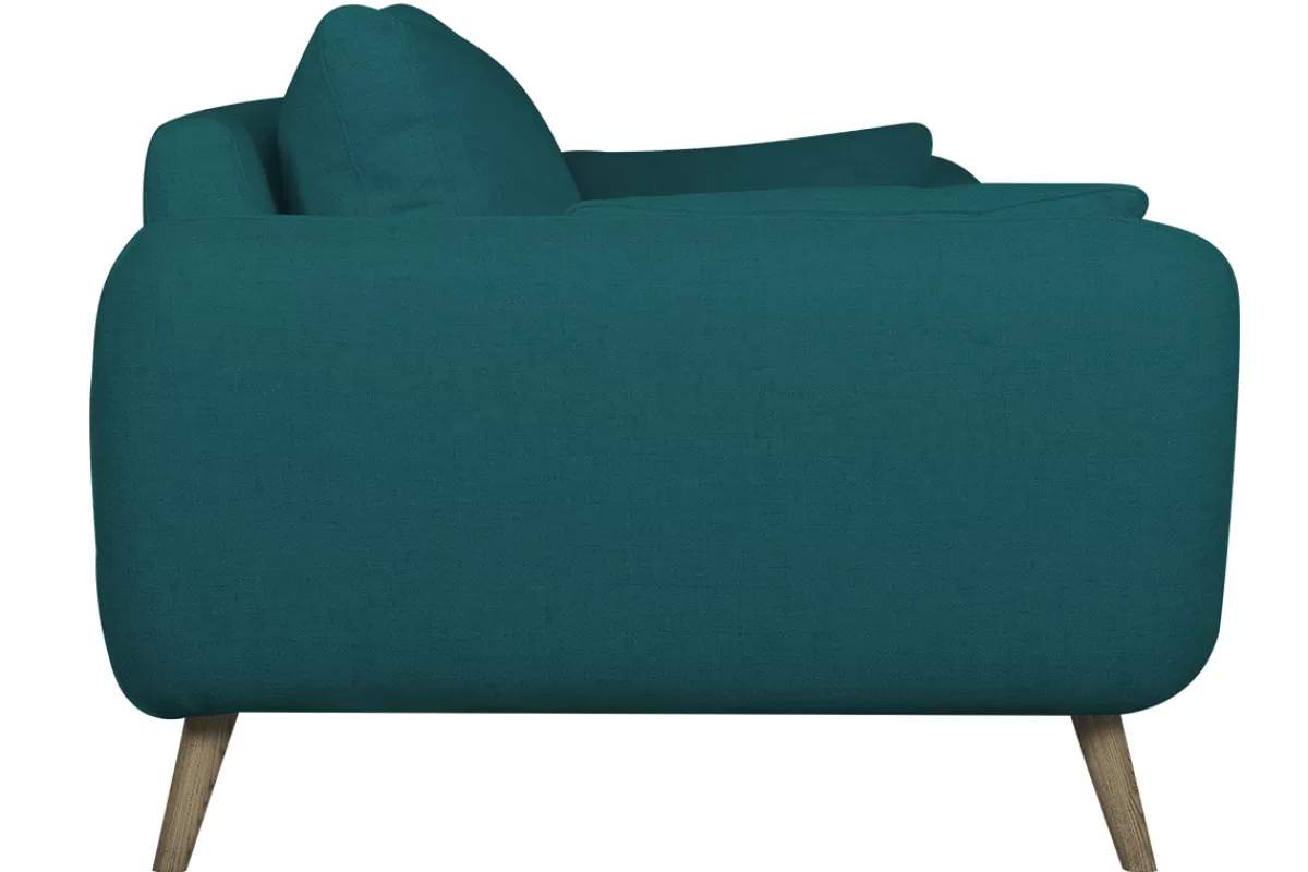 Miliboo Canapé scandinave 3 places en tissu bleu paon et bois clair CREEP