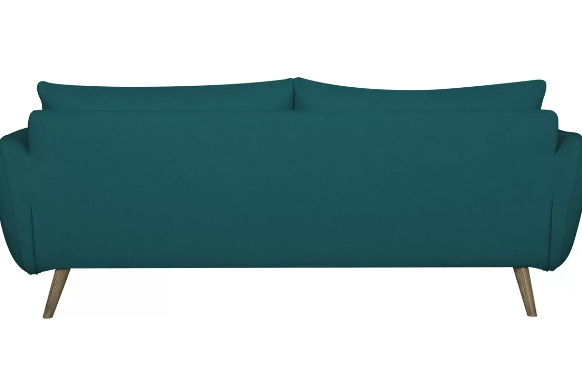 Miliboo Canapé scandinave 3 places en tissu bleu paon et bois clair CREEP