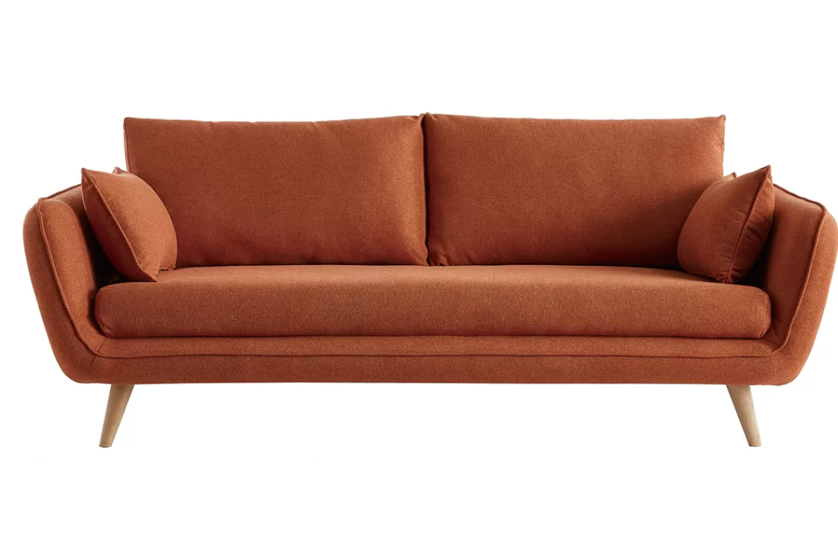 Miliboo Canapé scandinave 3 places en tissu brique et bois clair CREEP