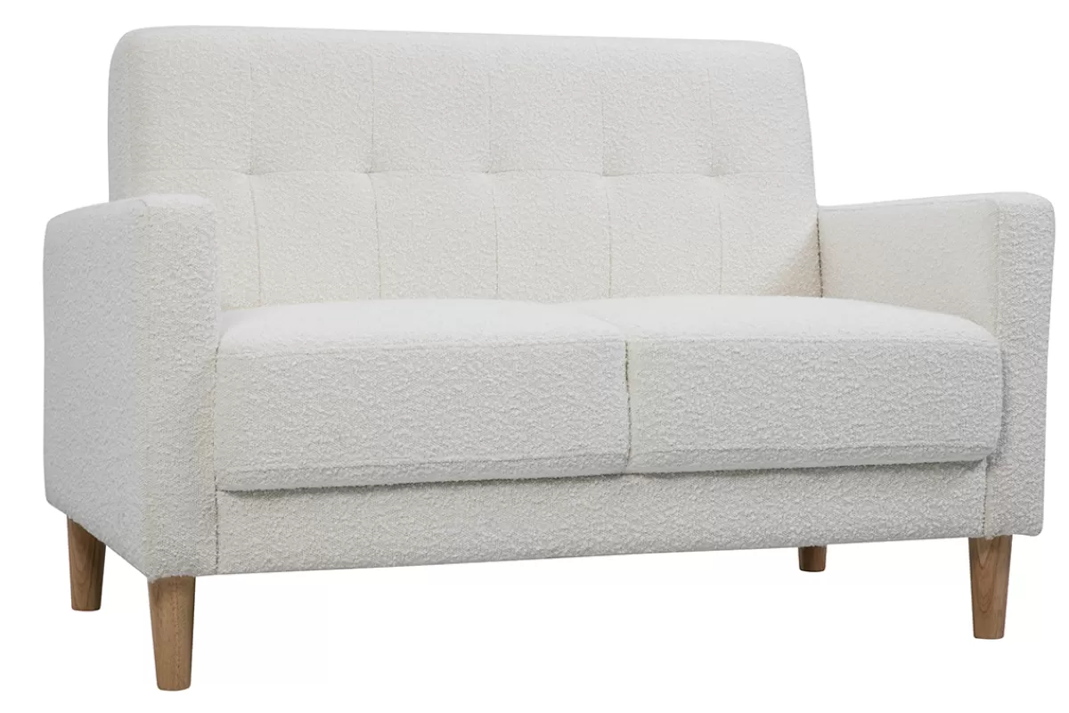 Miliboo Canapé scandinave 2 places en tissu effet laine bouclée blanc et bois clair MOON