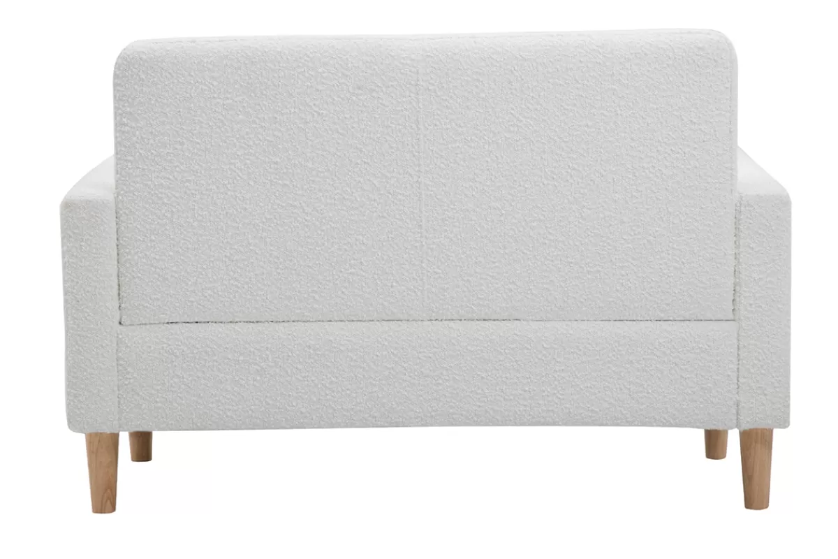 Miliboo Canapé scandinave 2 places en tissu effet laine bouclée blanc et bois clair MOON