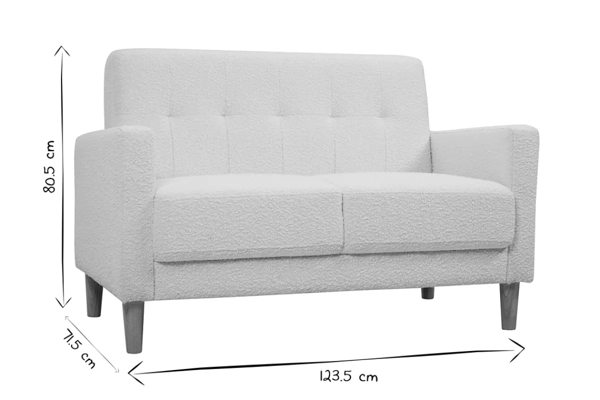 Miliboo Canapé scandinave 2 places en tissu effet laine bouclée blanc et bois clair MOON