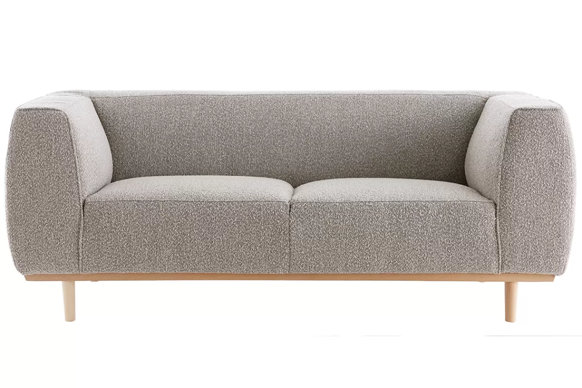 Miliboo Canapé scandinave 2-3 places en tissu effet laine bouclée taupe et bois clair MORRIS
