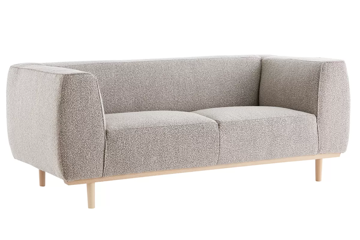 Miliboo Canapé scandinave 2-3 places en tissu effet laine bouclée taupe et bois clair MORRIS