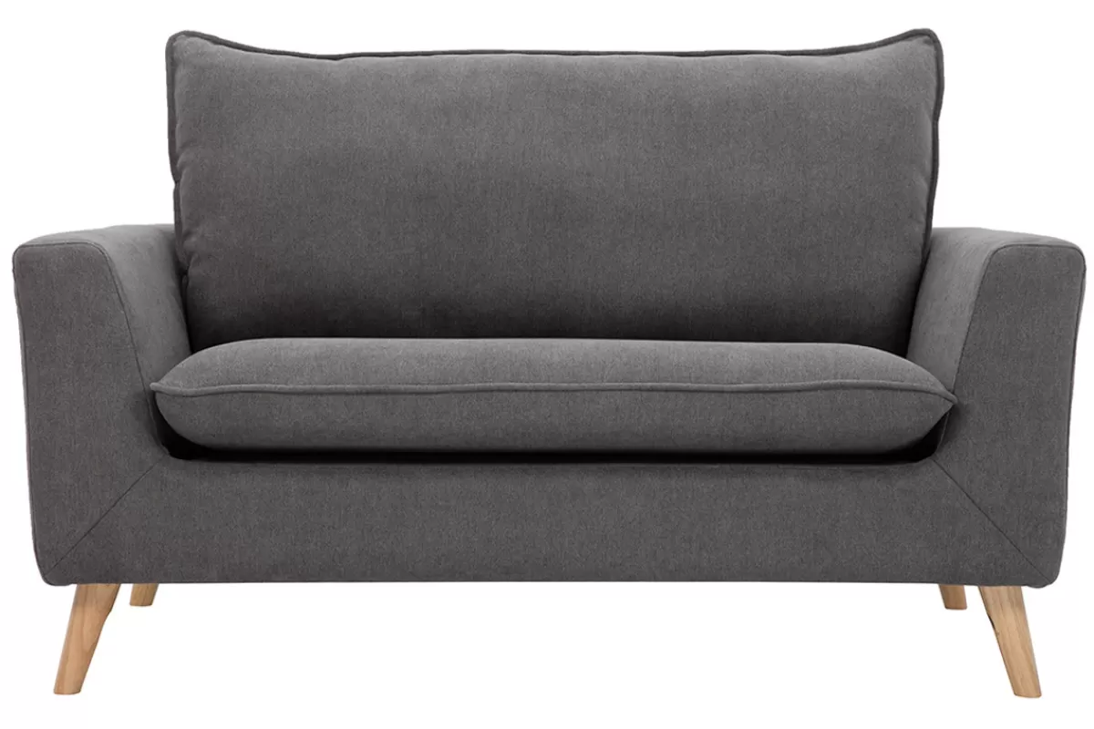 Miliboo Canapé scandinave 2 places en tissu effet velours gris clair et bois clair JONAS