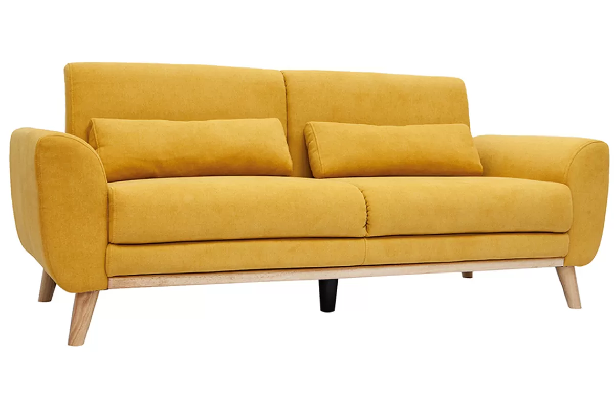 Miliboo Canapé scandinave 3 places en tissu effet velours jaune moutarde et bois clair EKTOR