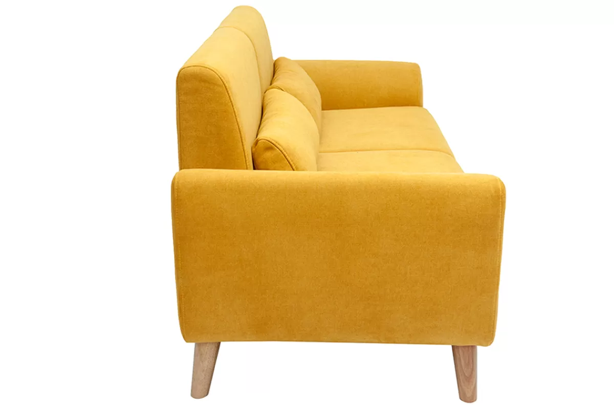 Miliboo Canapé scandinave 3 places en tissu effet velours jaune moutarde et bois clair EKTOR