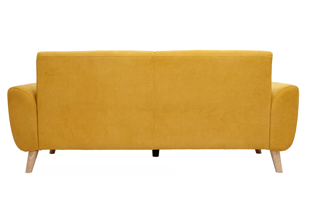 Miliboo Canapé scandinave 3 places en tissu effet velours jaune moutarde et bois clair EKTOR