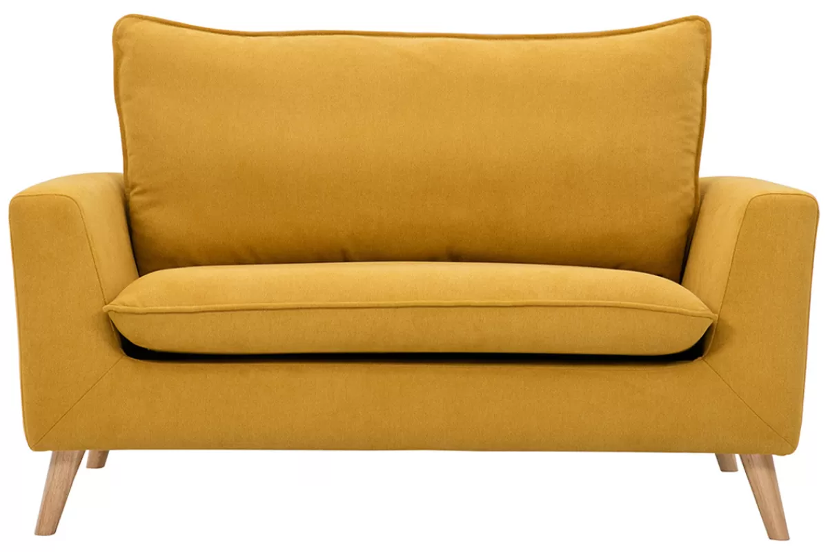 Miliboo Canapé scandinave 2 places en tissu effet velours jaune moutarde et bois clair JONAS