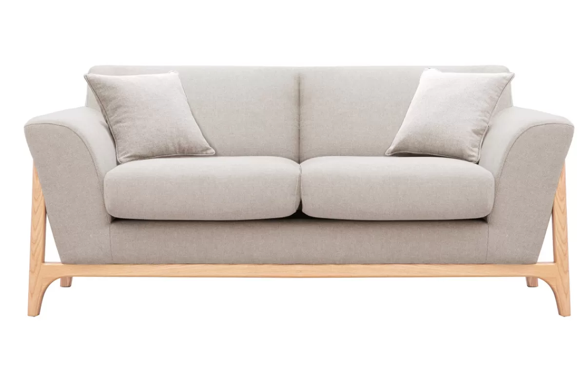 Miliboo Canapé scandinave 2 places en tissu effet velours texturé beige et bois clair ASAKO