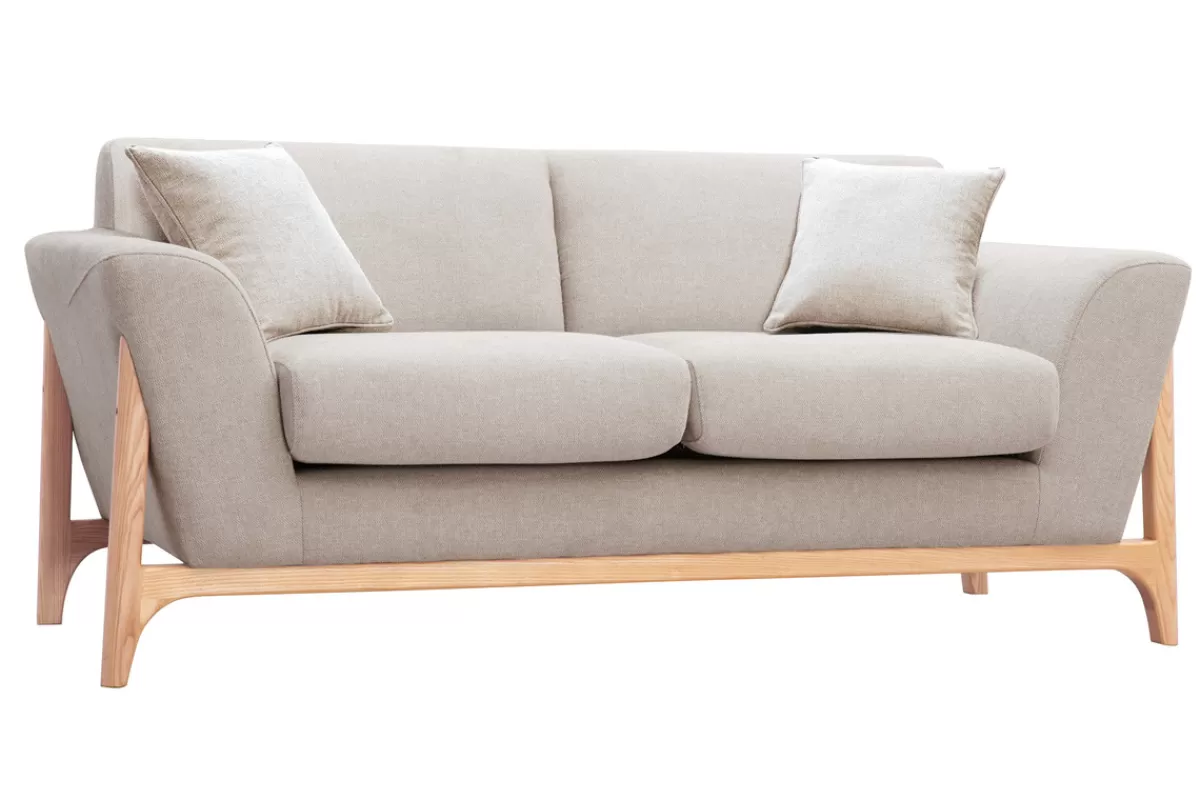 Miliboo Canapé scandinave 2 places en tissu effet velours texturé beige et bois clair ASAKO