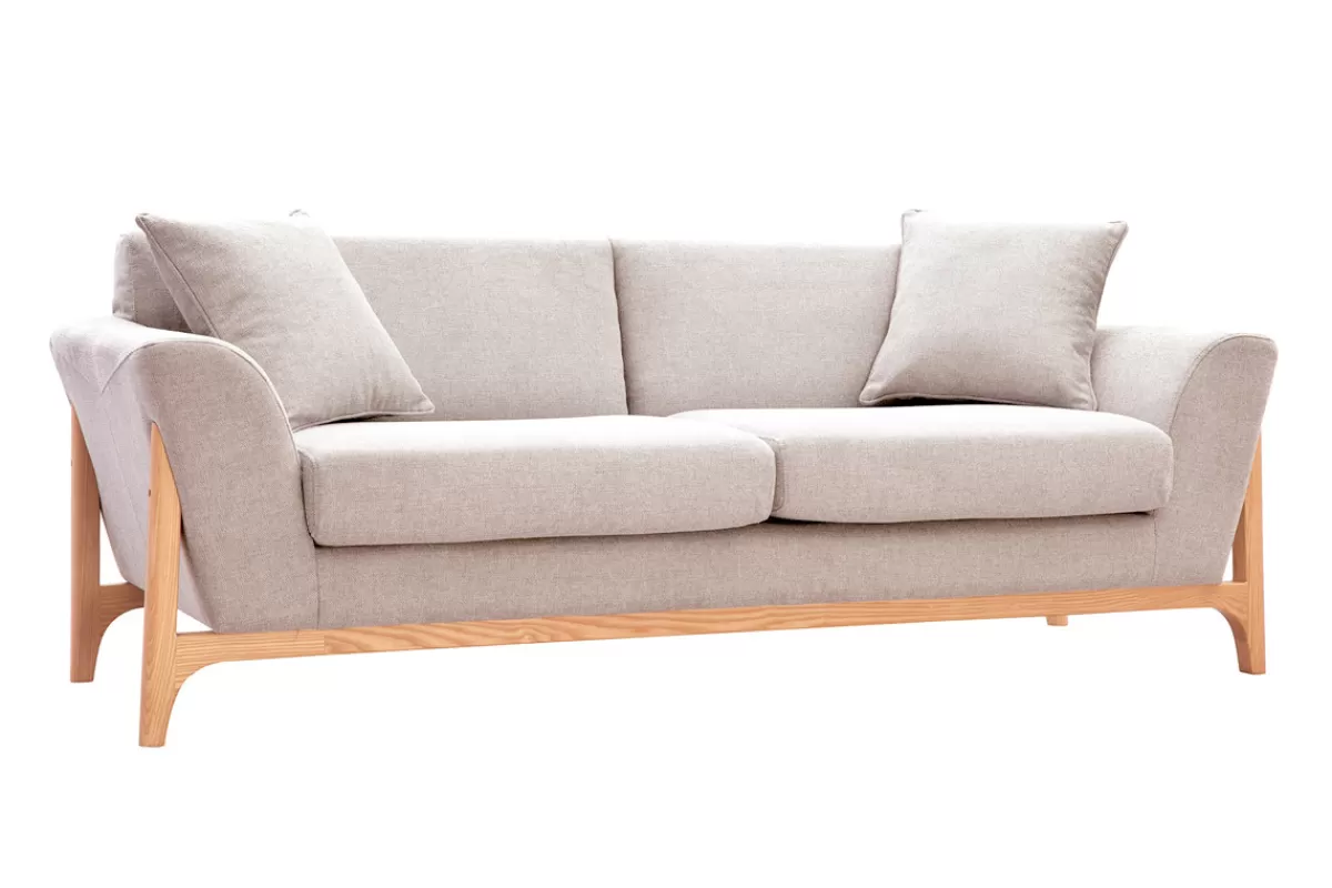 Miliboo Canapé scandinave 3 places en tissu effet velours texturé beige et bois clair ASAKO