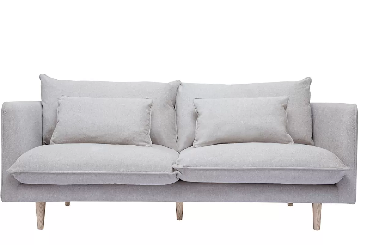 Miliboo Canapé scandinave 3 places en tissu effet velours texturé beige et bois clair CLAYTON