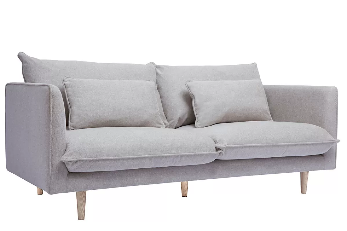 Miliboo Canapé scandinave 3 places en tissu effet velours texturé beige et bois clair CLAYTON