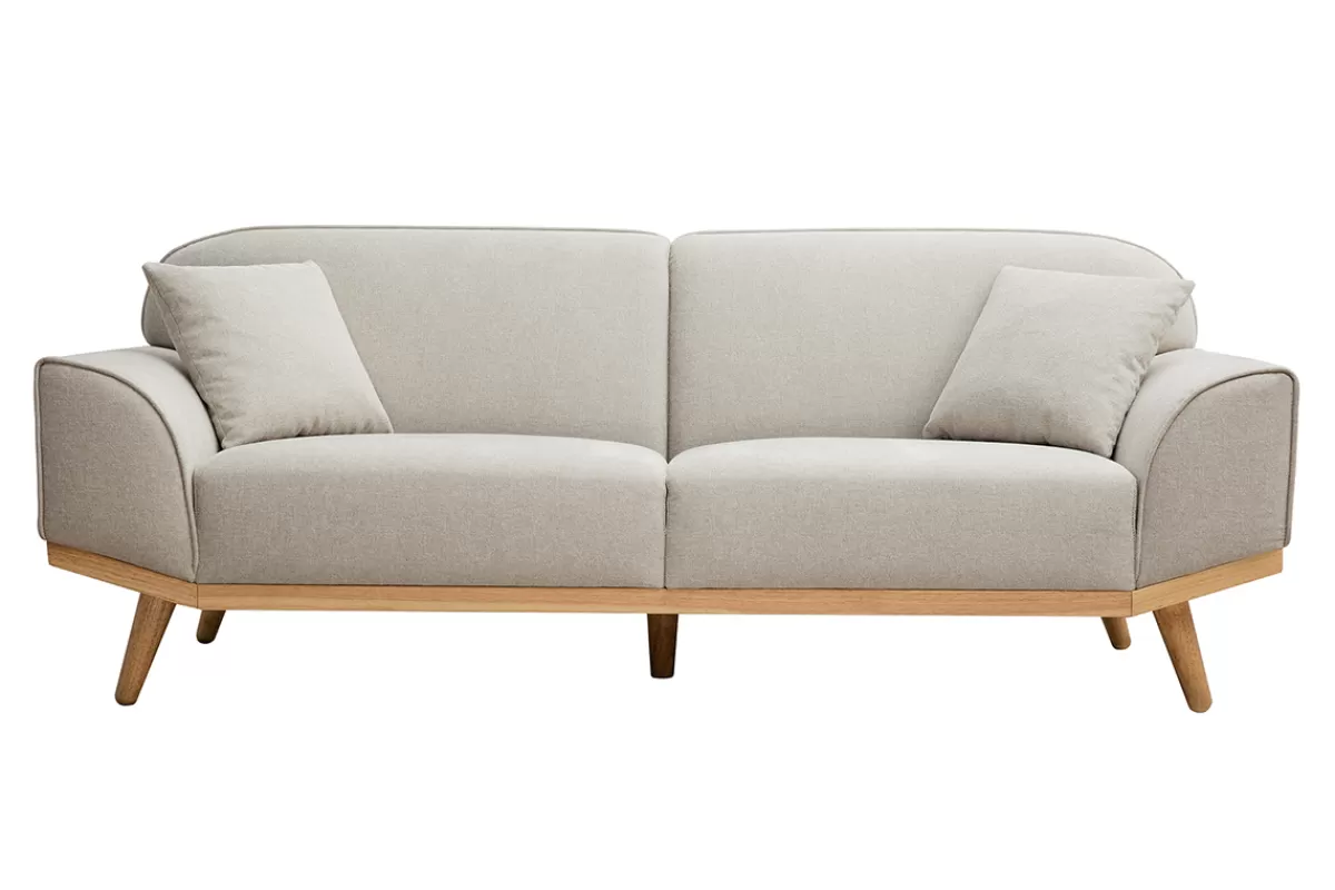 Miliboo Canapé scandinave 3 places en tissu effet velours texturé beige et bois clair FREEMA