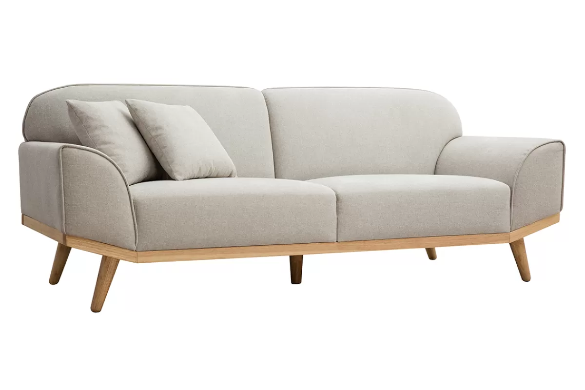 Miliboo Canapé scandinave 3 places en tissu effet velours texturé beige et bois clair FREEMA
