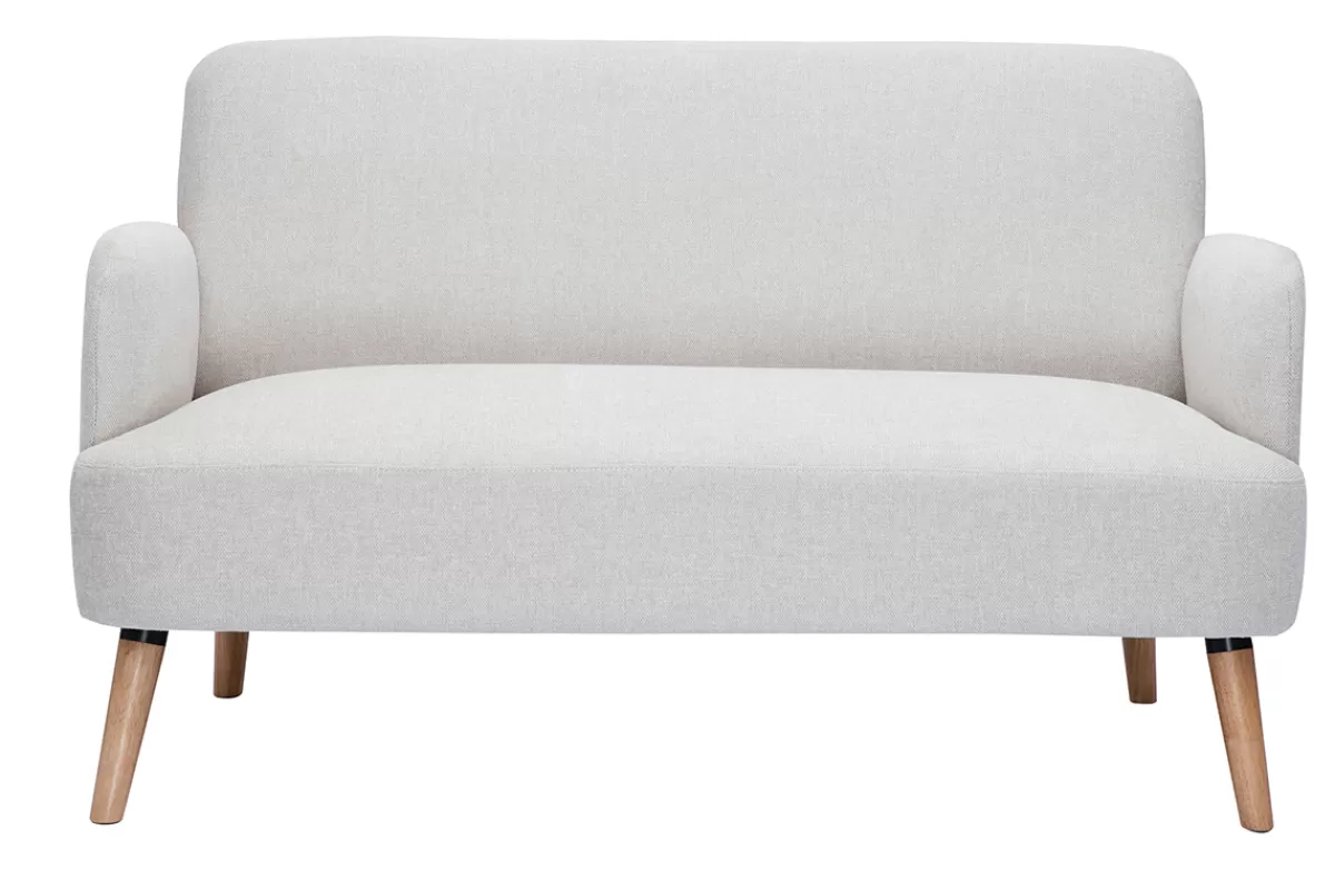 Miliboo Canapé scandinave 2 places en tissu effet velours texturé beige et bois clair ISKO