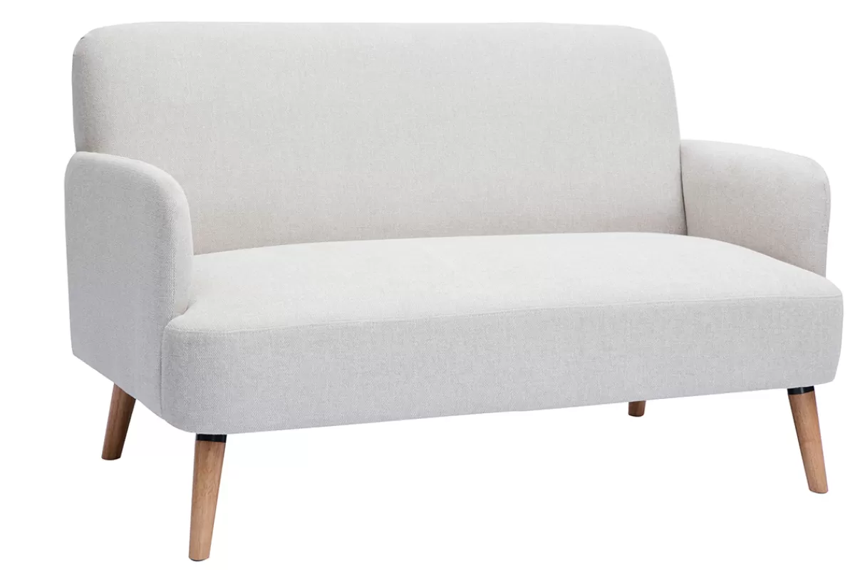 Miliboo Canapé scandinave 2 places en tissu effet velours texturé beige et bois clair ISKO