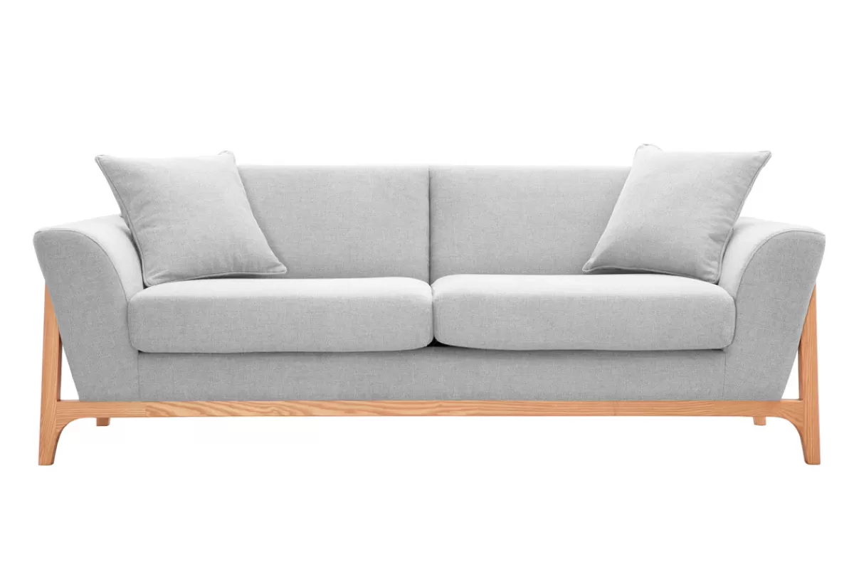 Miliboo Canapé scandinave 3 places en tissu effet velours texturé gris clair et bois clair ASAKO