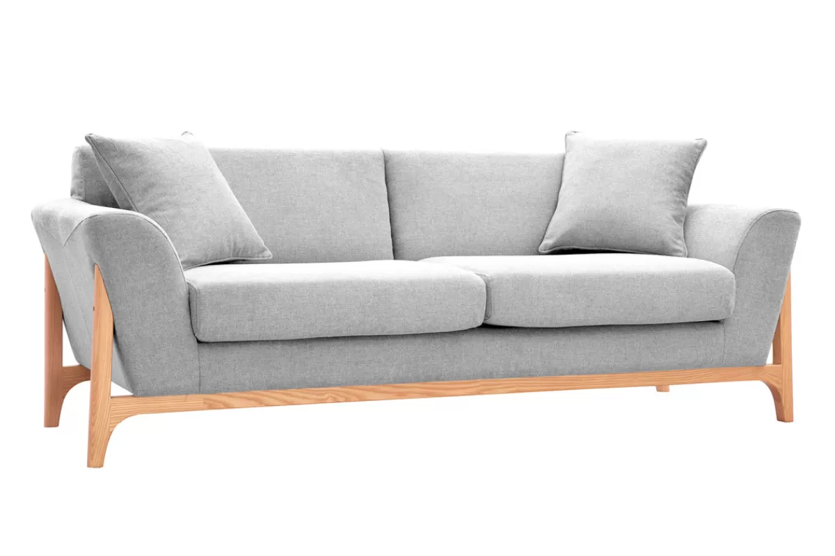 Miliboo Canapé scandinave 3 places en tissu effet velours texturé gris clair et bois clair ASAKO