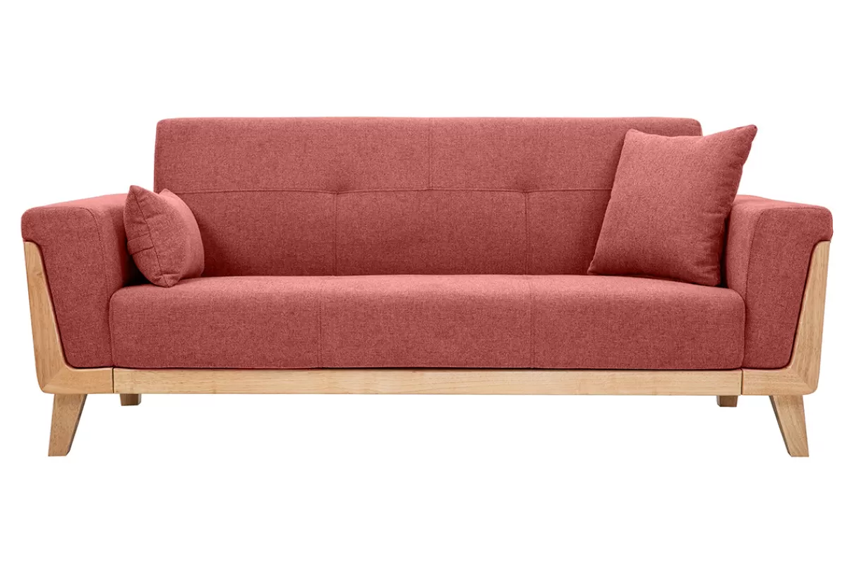 Miliboo Canapé scandinave 3 places en tissu effet velours texturé terracotta et bois clair FJORD