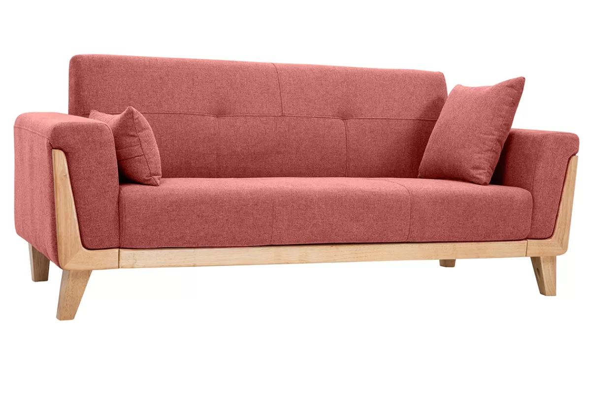 Miliboo Canapé scandinave 3 places en tissu effet velours texturé terracotta et bois clair FJORD