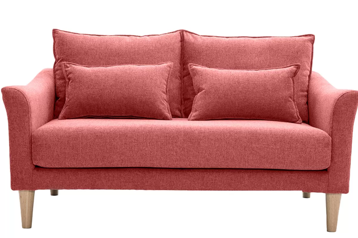 Miliboo Canapé scandinave 2 places en tissu effet velours texturé terracotta et bois clair KATE