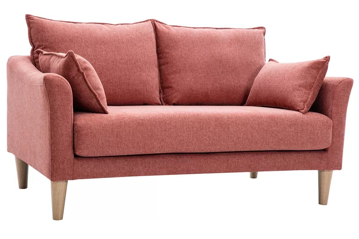 Miliboo Canapé scandinave 2 places en tissu effet velours texturé terracotta et bois clair KATE