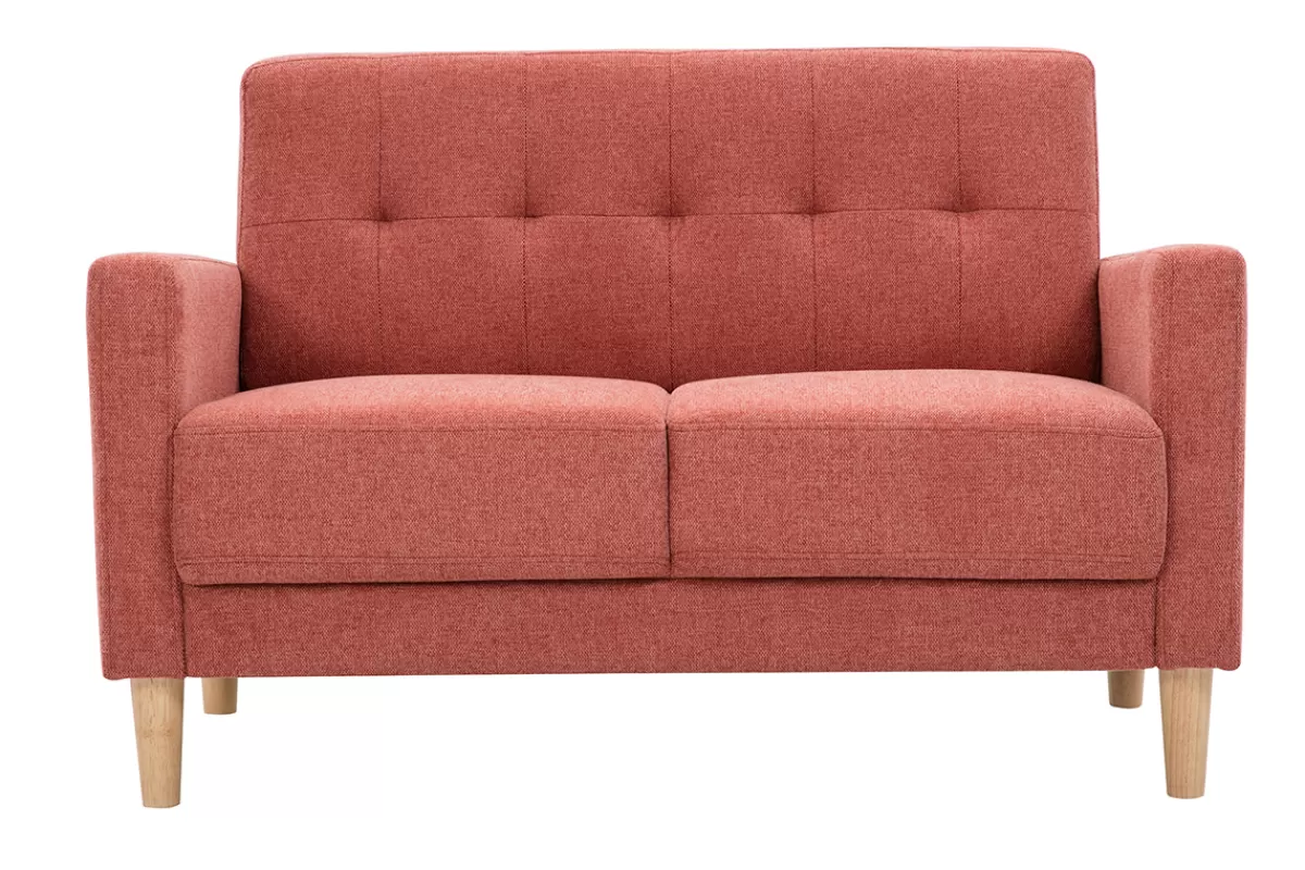 Miliboo Canapé scandinave 2 places en tissu effet velours texturé terracotta et bois clair MOON