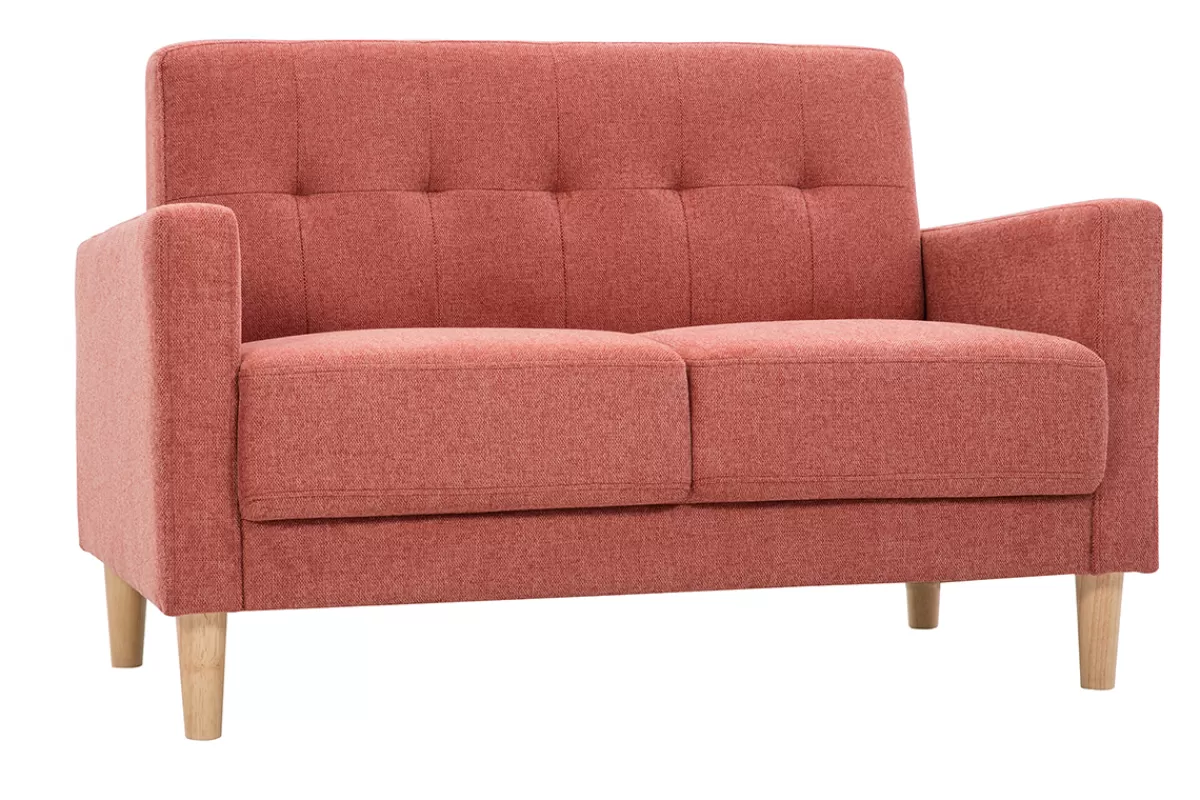 Miliboo Canapé scandinave 2 places en tissu effet velours texturé terracotta et bois clair MOON