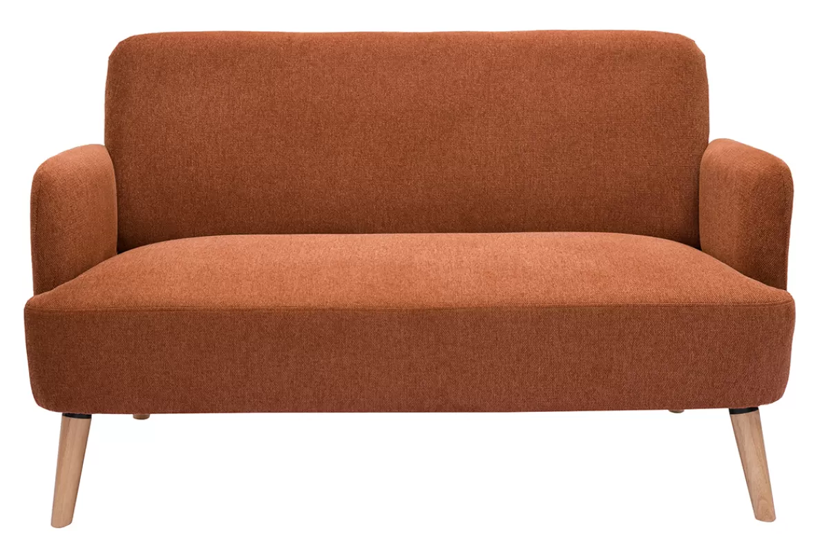 Miliboo Canapé scandinave 2 places en tissu effet velours texturé terre brûlée et bois clair ISKO
