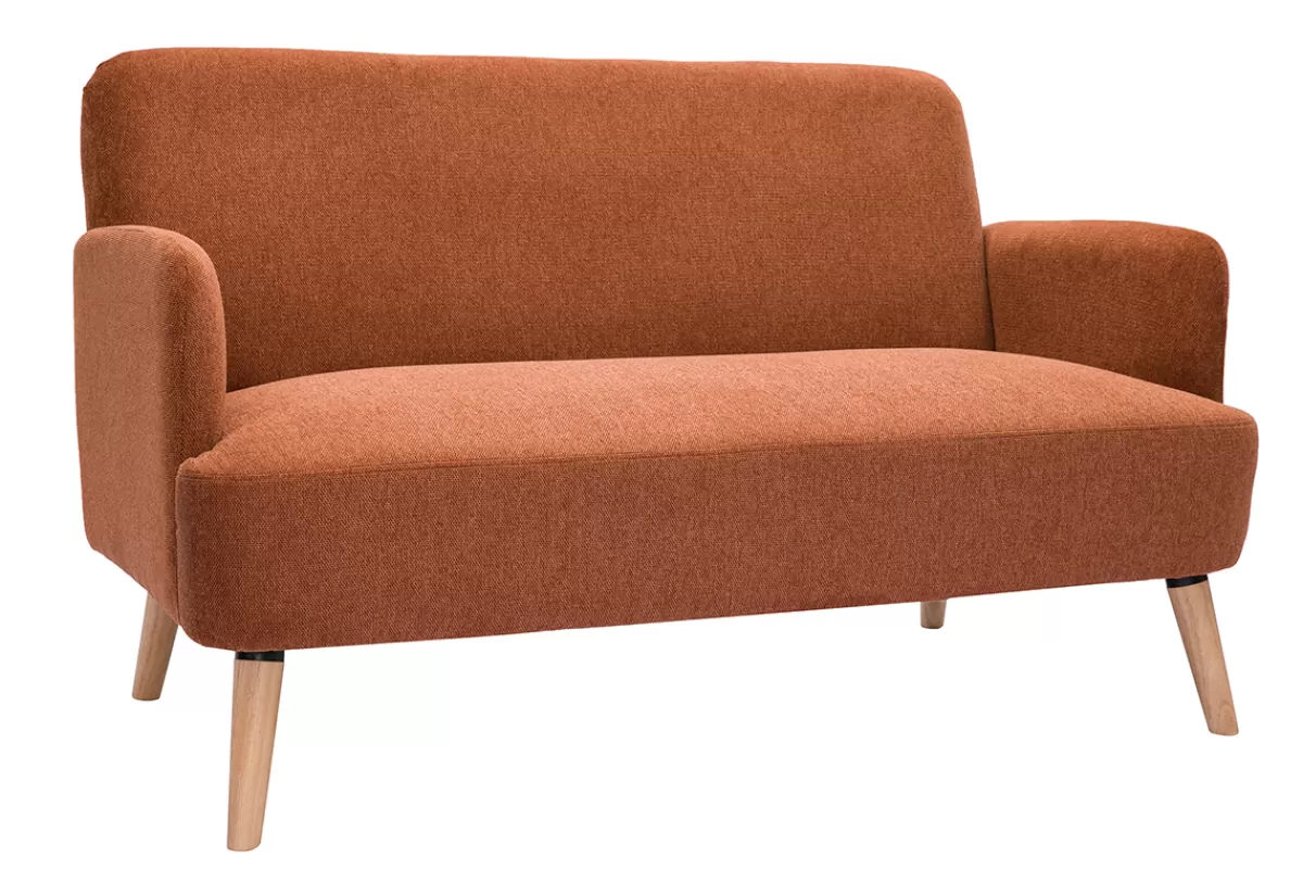 Miliboo Canapé scandinave 2 places en tissu effet velours texturé terre brûlée et bois clair ISKO