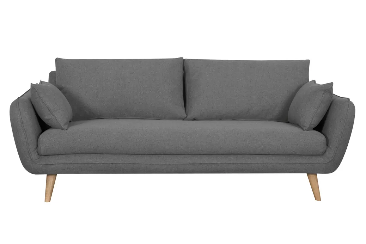 Miliboo Canapé scandinave 3 places en tissu gris anthracite et bois clair CREEP