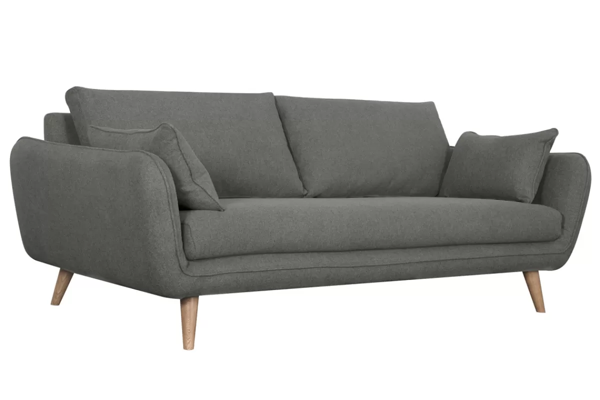 Miliboo Canapé scandinave 3 places en tissu gris anthracite et bois clair CREEP