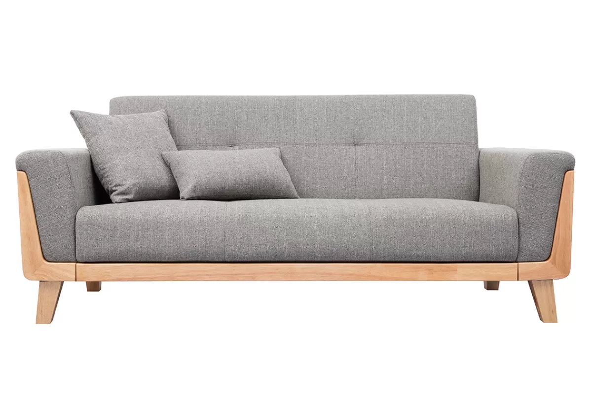 Miliboo Canapé scandinave 3 places en tissu gris et bois clair FJORD
