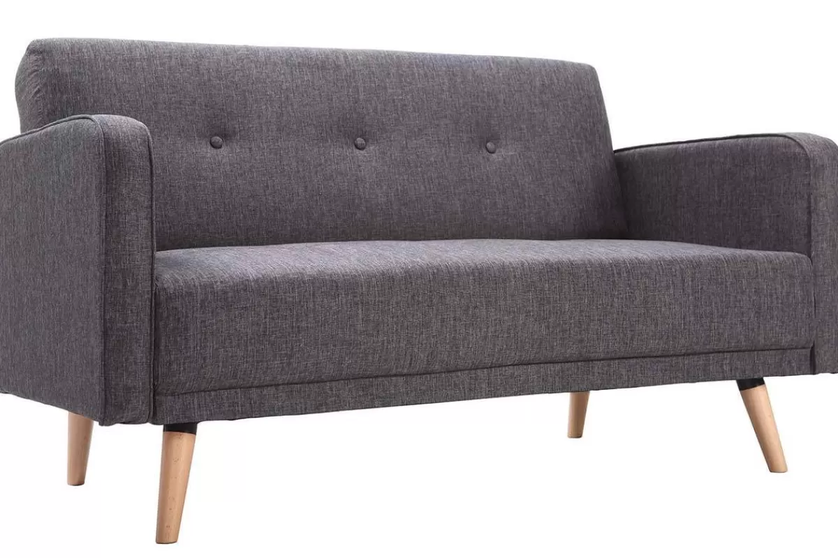 Miliboo Canapé scandinave 2 places en tissu gris foncé et bois clair ULLA