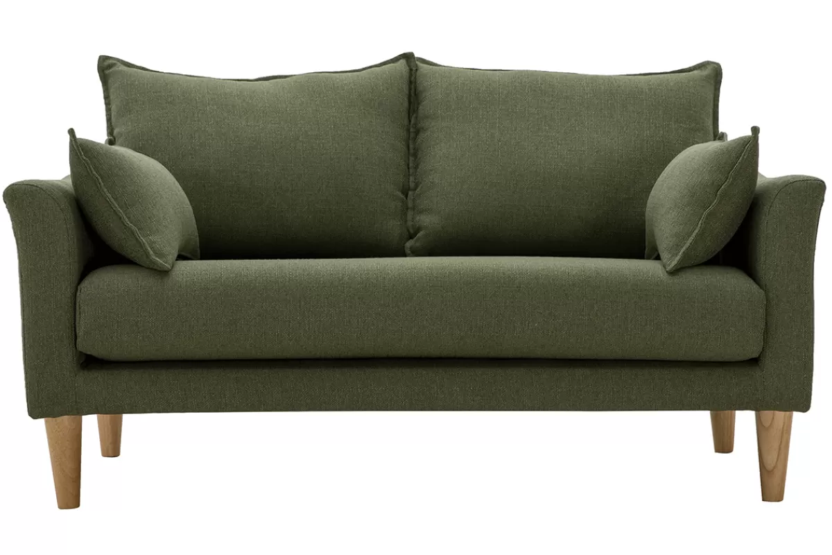 Miliboo Canapé scandinave 2 places en tissu kaki et bois clair KATE
