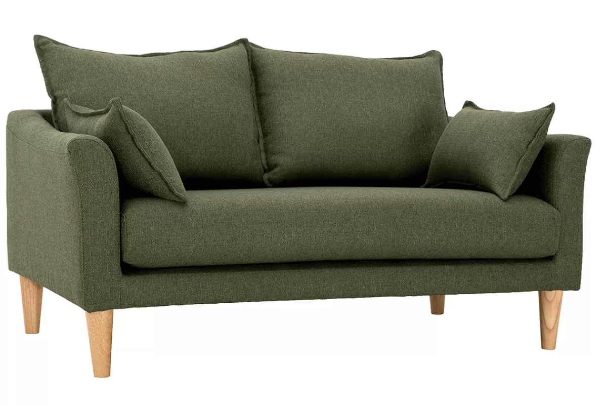Miliboo Canapé scandinave 2 places en tissu kaki et bois clair KATE