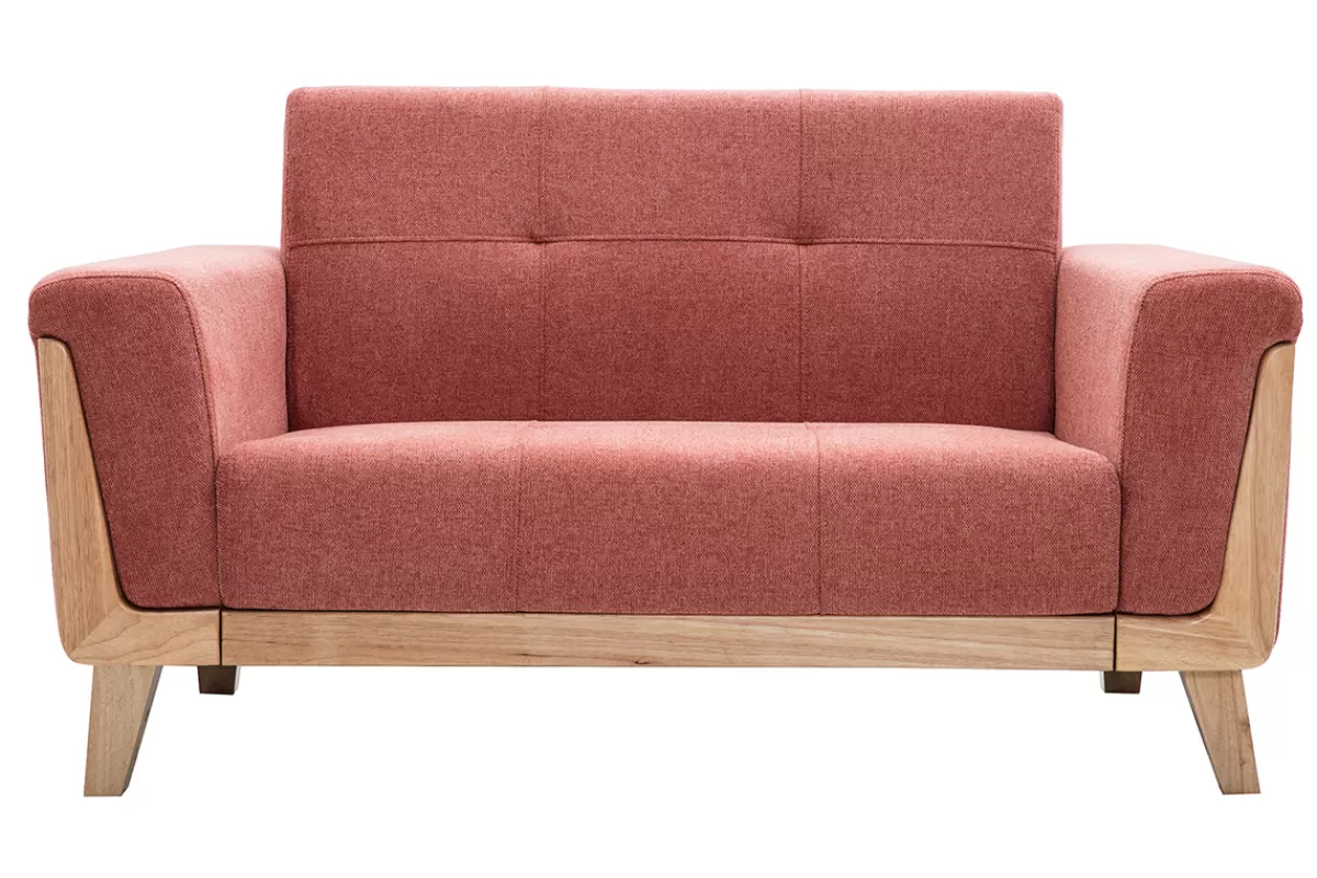 Miliboo Canapé scandinave 2 places en tissu terracotta et bois clair FJORD
