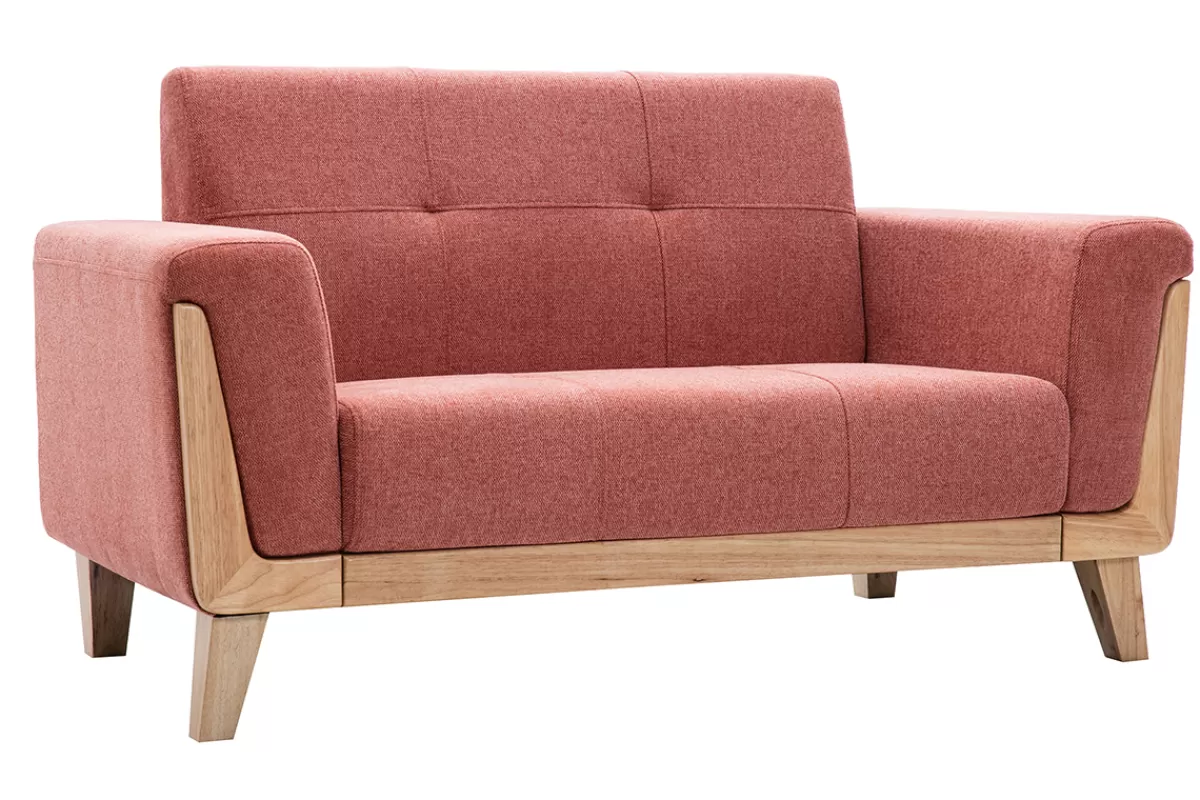 Miliboo Canapé scandinave 2 places en tissu terracotta et bois clair FJORD