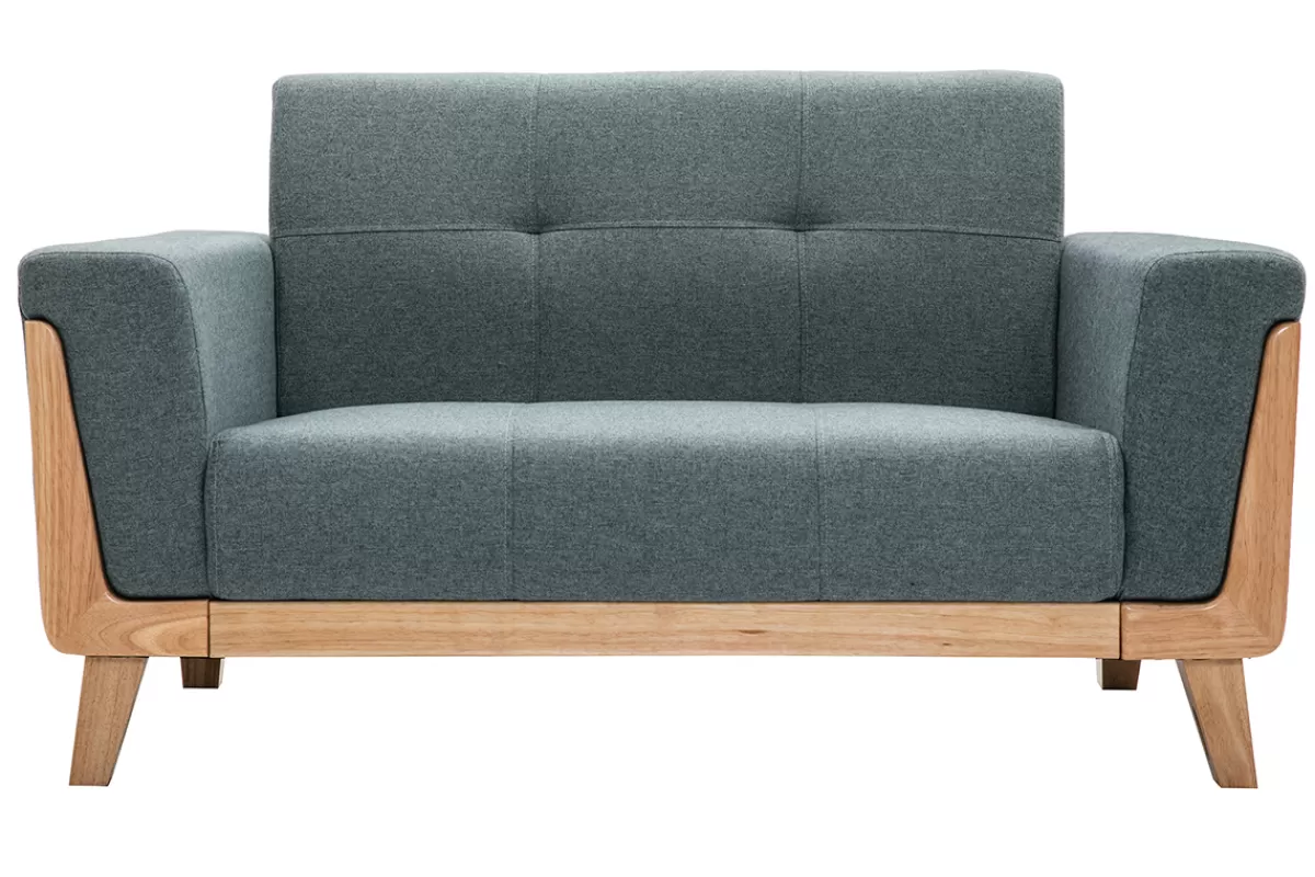 Miliboo Canapé scandinave 2 places en tissu vert de gris et bois clair FJORD