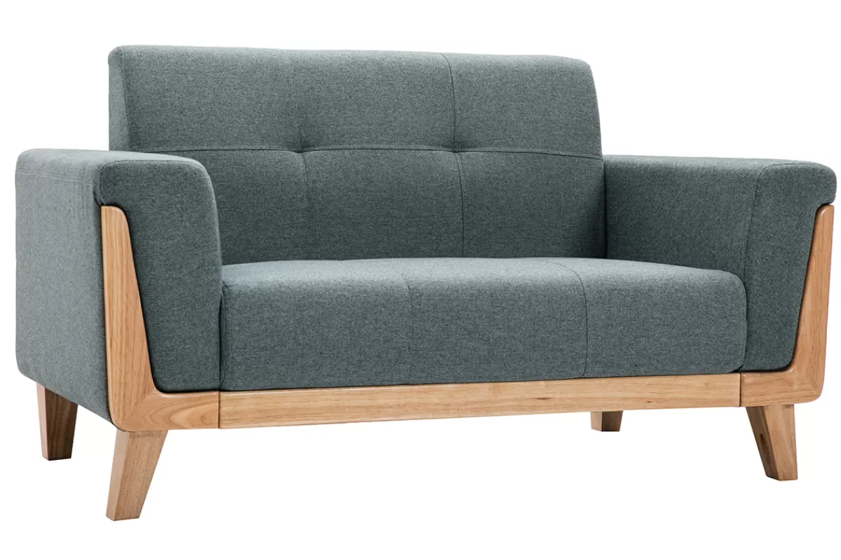 Miliboo Canapé scandinave 2 places en tissu vert de gris et bois clair FJORD