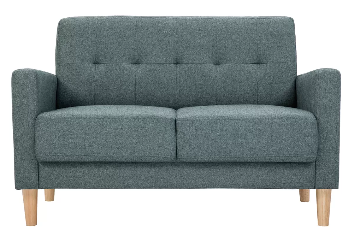 Miliboo Canapé scandinave 2 places en tissu vert de gris et bois clair MOON