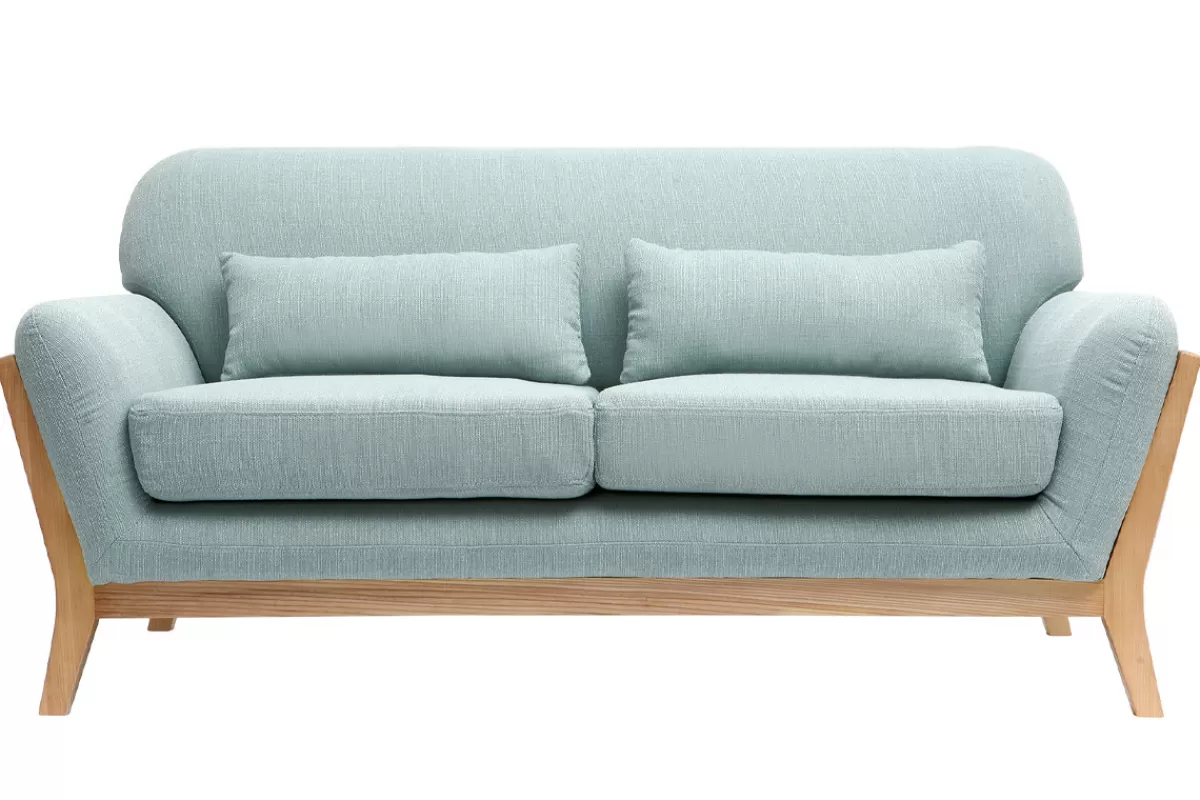 Miliboo Canapé scandinave 2 places en tissu vert lagon et bois clair YOKO