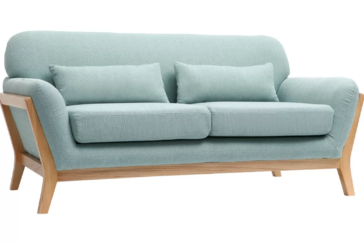 Miliboo Canapé scandinave 2 places en tissu vert lagon et bois clair YOKO