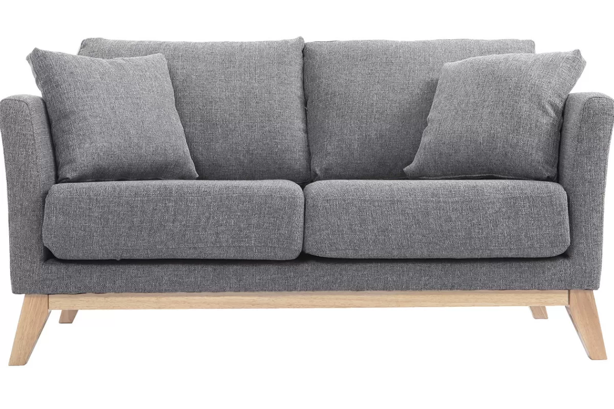 Miliboo Canapé scandinave déhoussable 2 places en tissu gris clair et bois clair OSLO