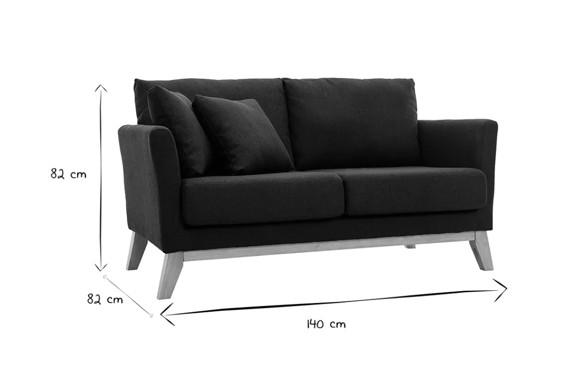 Miliboo Canapé scandinave déhoussable 2 places en tissu gris foncé et bois clair OSLO
