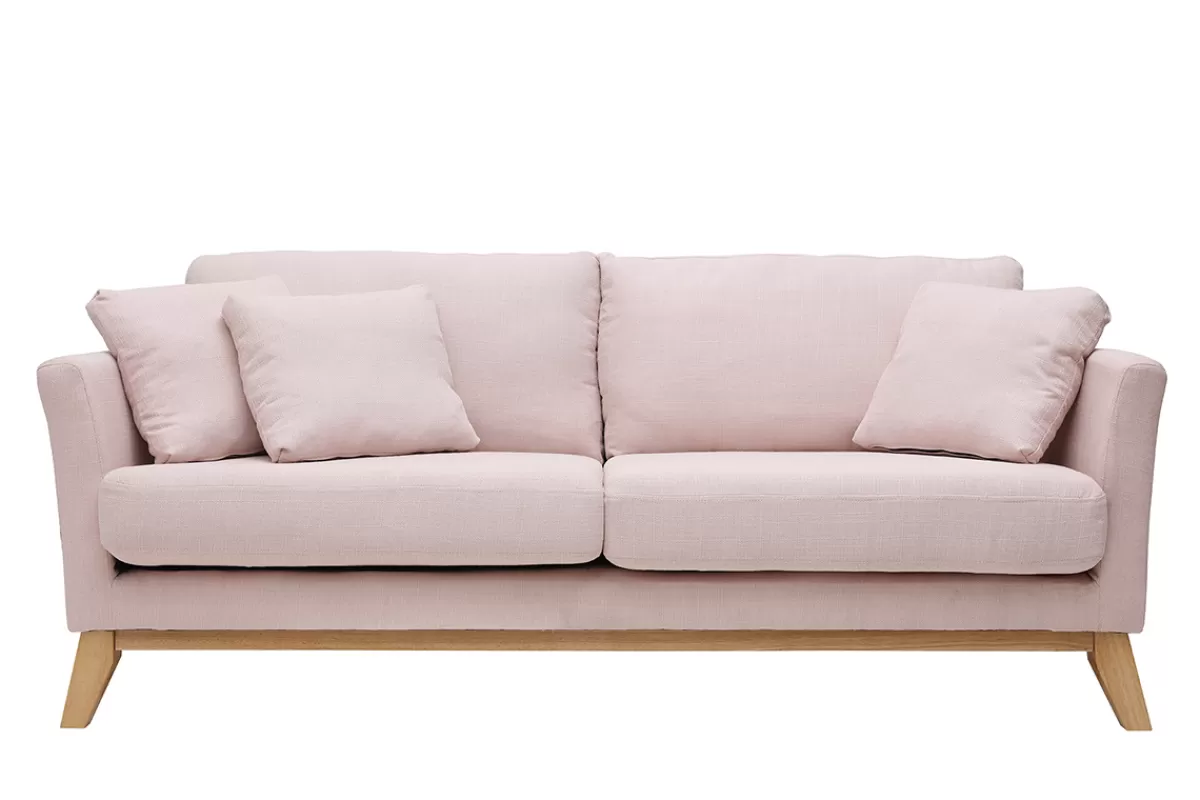 Miliboo Canapé scandinave déhoussable 3 places en tissu rose clair et bois clair OSLO