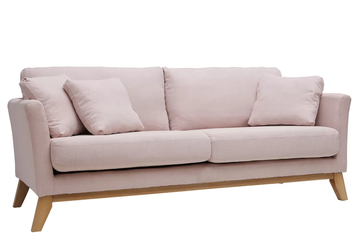 Miliboo Canapé scandinave déhoussable 3 places en tissu rose clair et bois clair OSLO