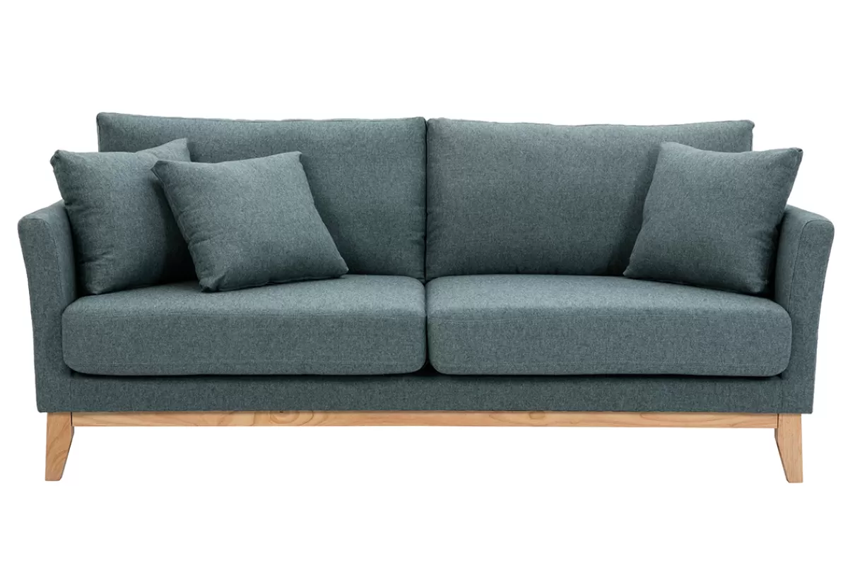 Miliboo Canapé scandinave déhoussable 3 places en tissu vert de gris et bois clair OSLO